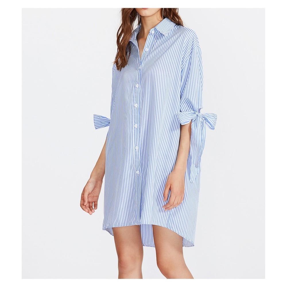 Blue White Striped Button Down Shirt Dress